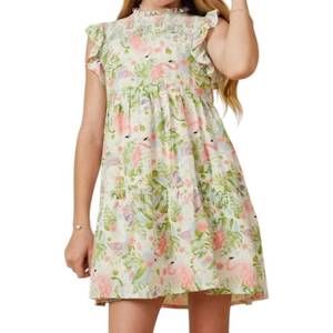 NEW PAPERDOLLS girl's caitlyn smocked ruffled dress in flamingo print